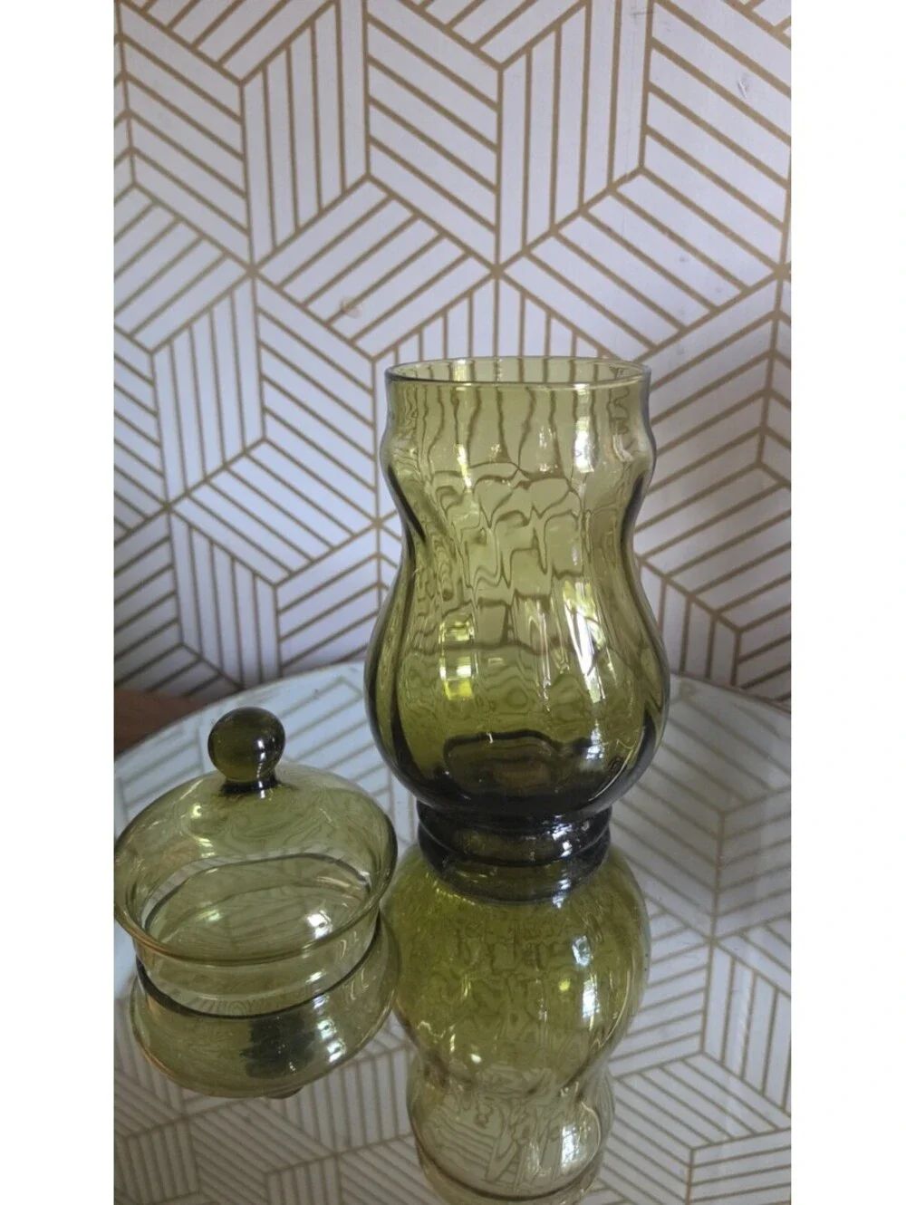 Vintage Mid-Century Bravo Handcrafted Empoli Italy Green Glass Apothecary Jar